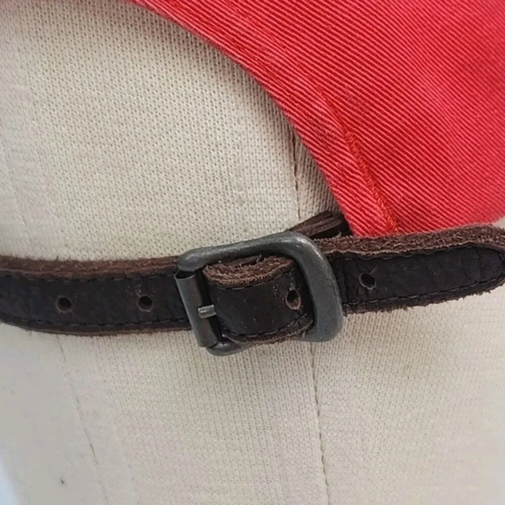 Polo Ralph Lauren Hat Cap Red Adjustable Leather Strap Cotton One Size Vintage